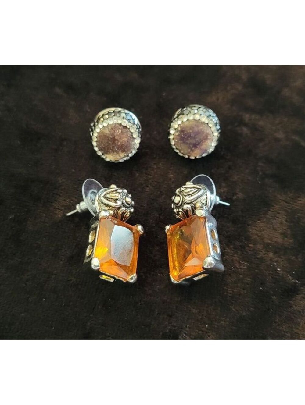 2 Pairs of Earrings, MX dangle-drop & Unmarked Druzy Studs
